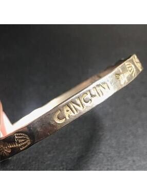 B2851 Mexico Taxco Sterling Silver Bangle Bracelet Palm Tree Cancun 8" 17.8g